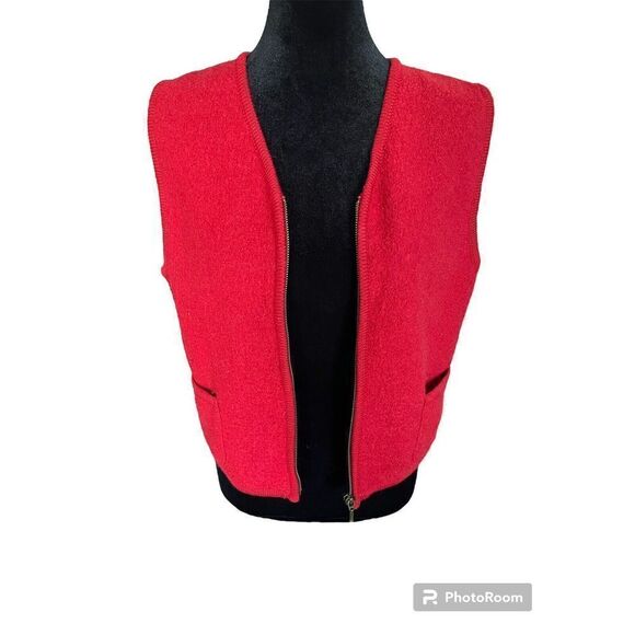 Vintage Mix It Pure Wool Red Zip Front Vest W/pockets Size M - Picture 7 of 11